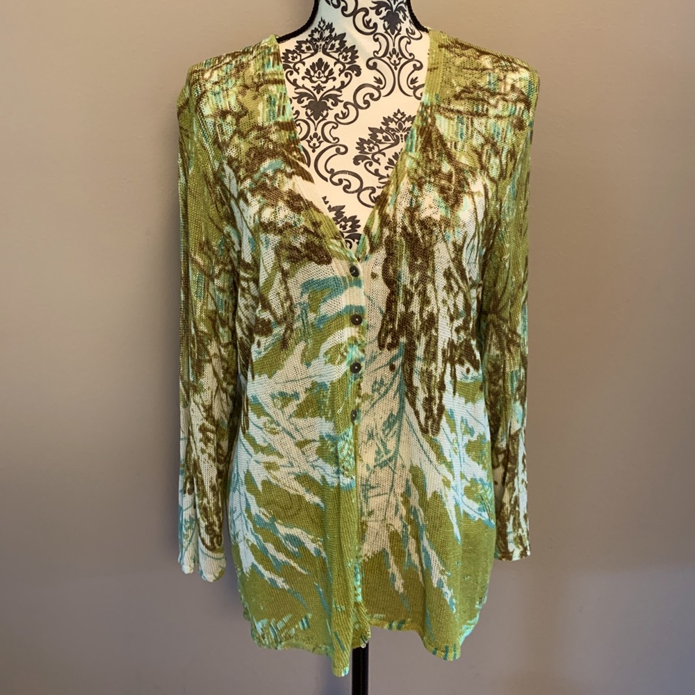 NIC+ZOE Size 1X Button Cardigan In Green, Khaki, and Cream